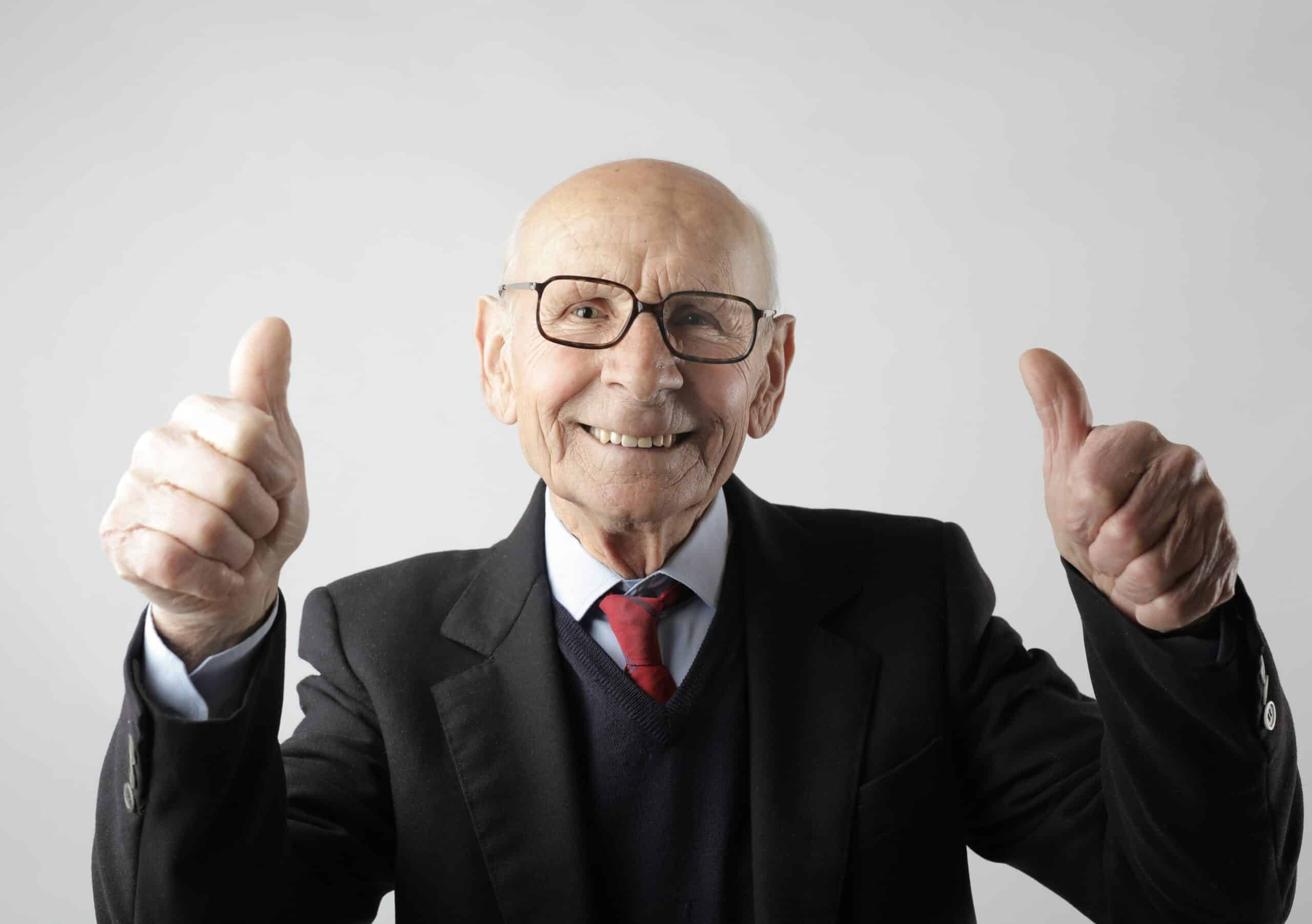 a satisfied and happy elderly man