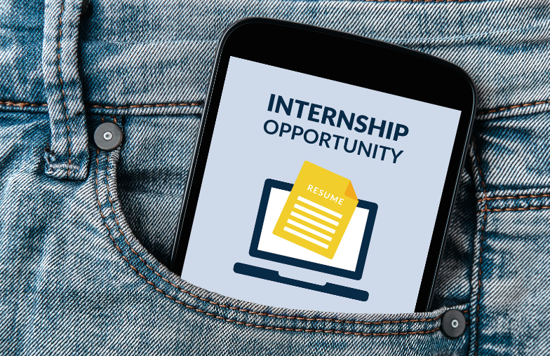 phone that says internship opportunity inside a pocket 